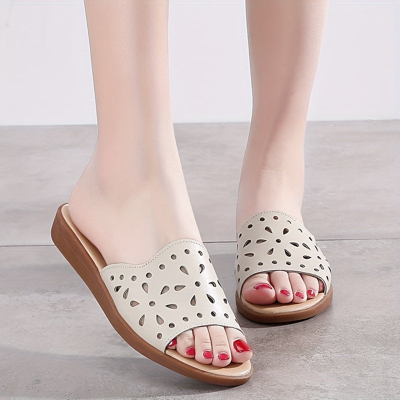 Women's Solid Color Slide Sandals Lightweight Floral Hollow Out Wedges