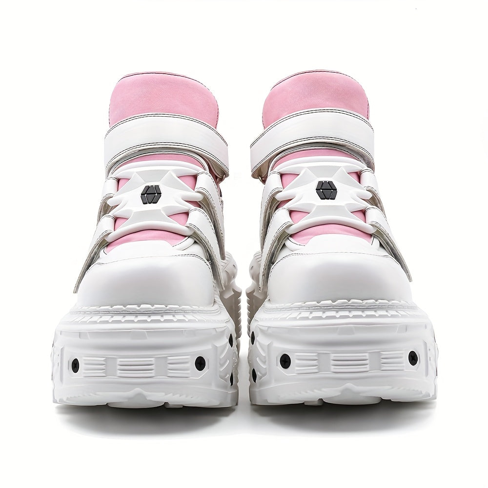 U-Double Y2K Gothic Punk Ayollar uchun Platforma Botinkalari, Yumshoq Boshli, EVA Taglik va Qisqichli Yopish, Rok Poyabzallari