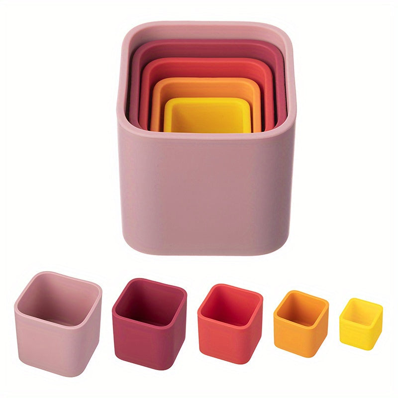 Baby Stacking Toys 5-Piece Silicone Nesting Cups for Early Educational Play BPA Free Safe for Babies 6 Months Plus