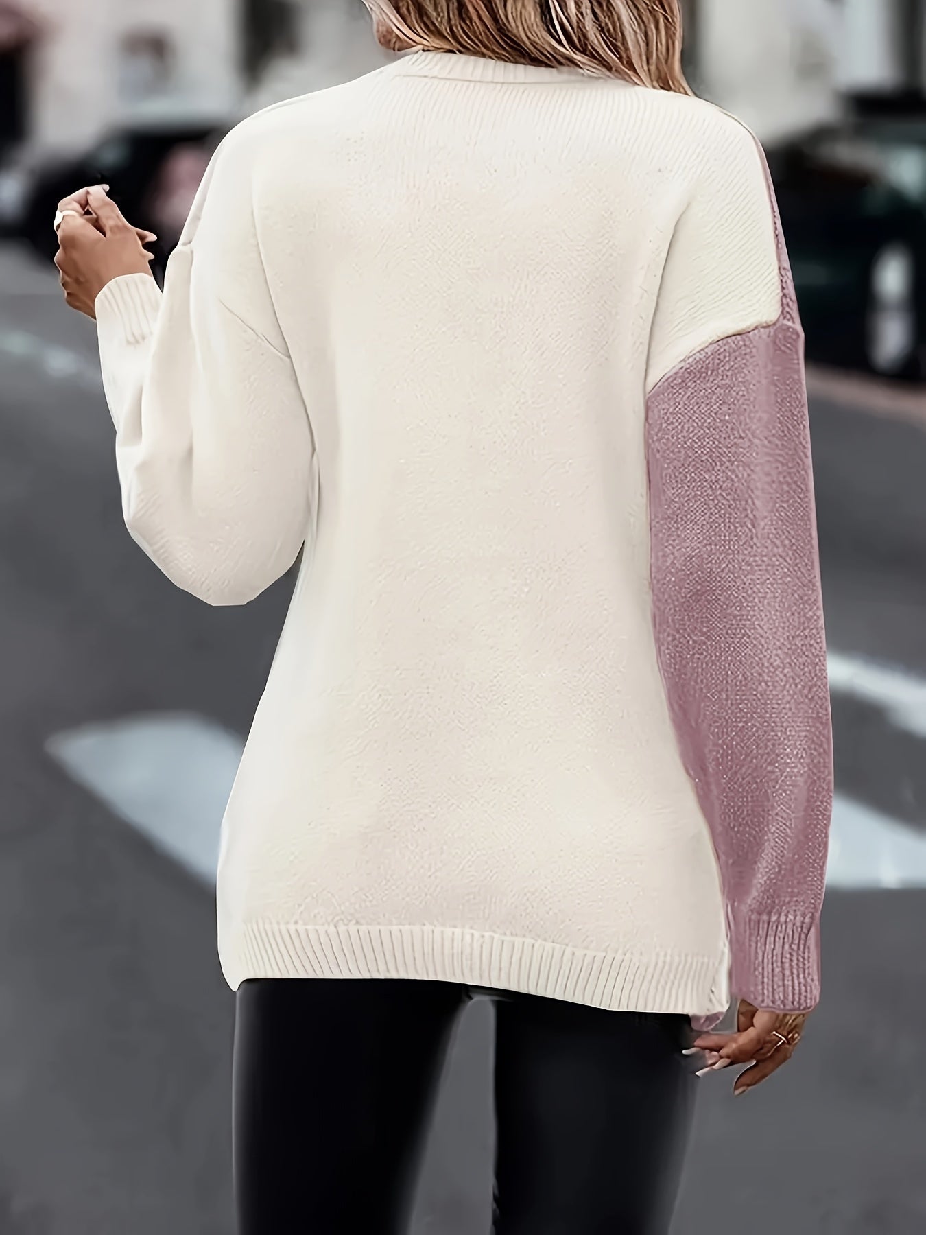 Women's Plus Size Colorblock V-Neck Sweater Long Sleeve Fall Winter