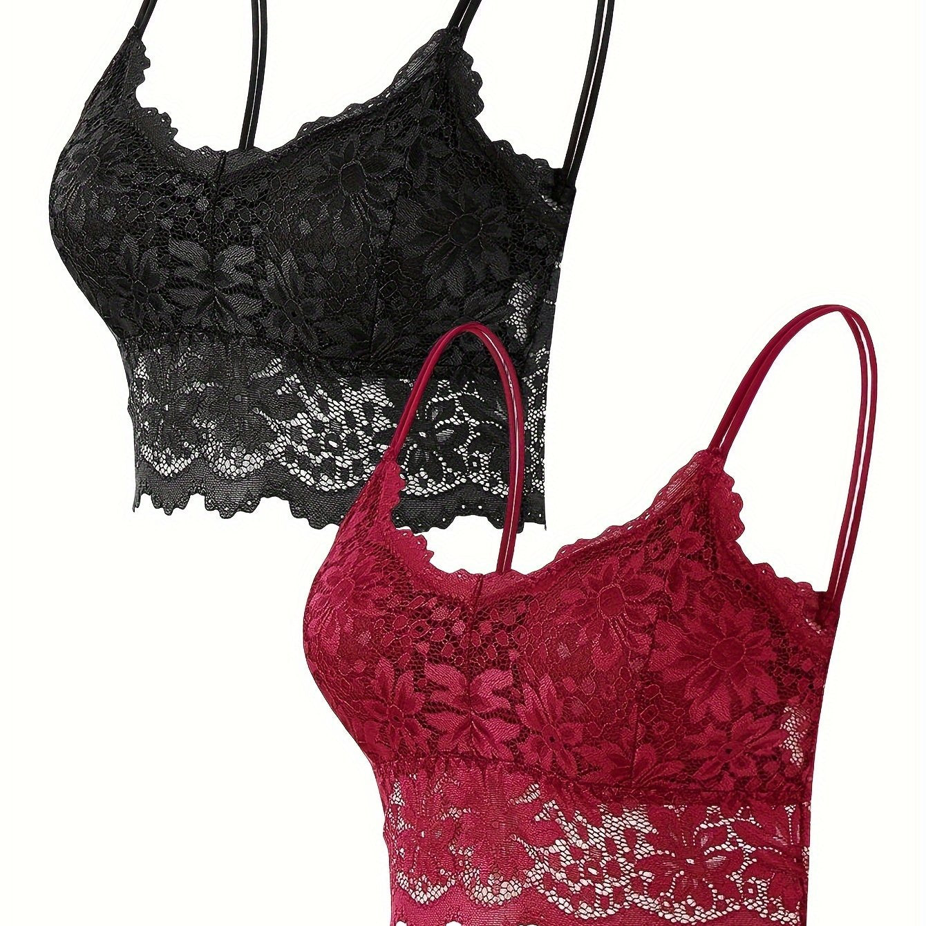 Women's Lace Cami Bra with Padded Support and Hollow Out Design