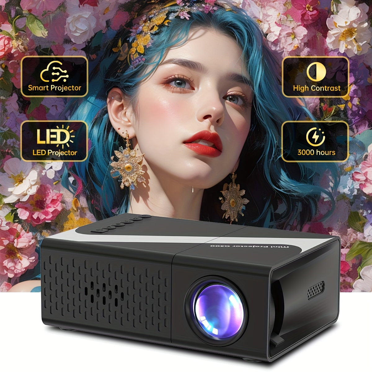 Домашний кинотеатр проектор с пультом дистанционного управления, соотношение сторон 4:3, совместим с USB и смартфонами