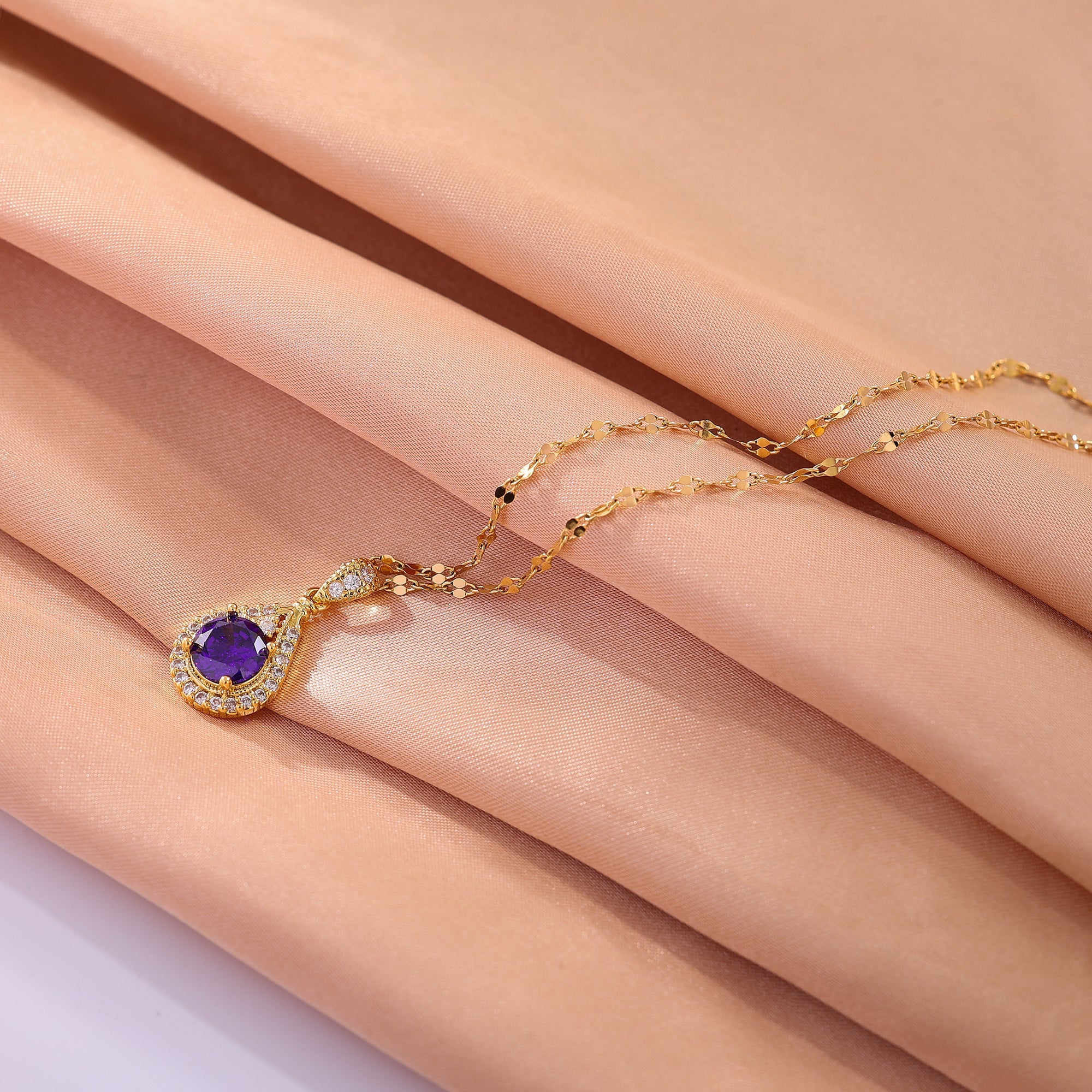 Ocean Heart Water Drop Pendant Necklace with Cubic Zirconia for Women