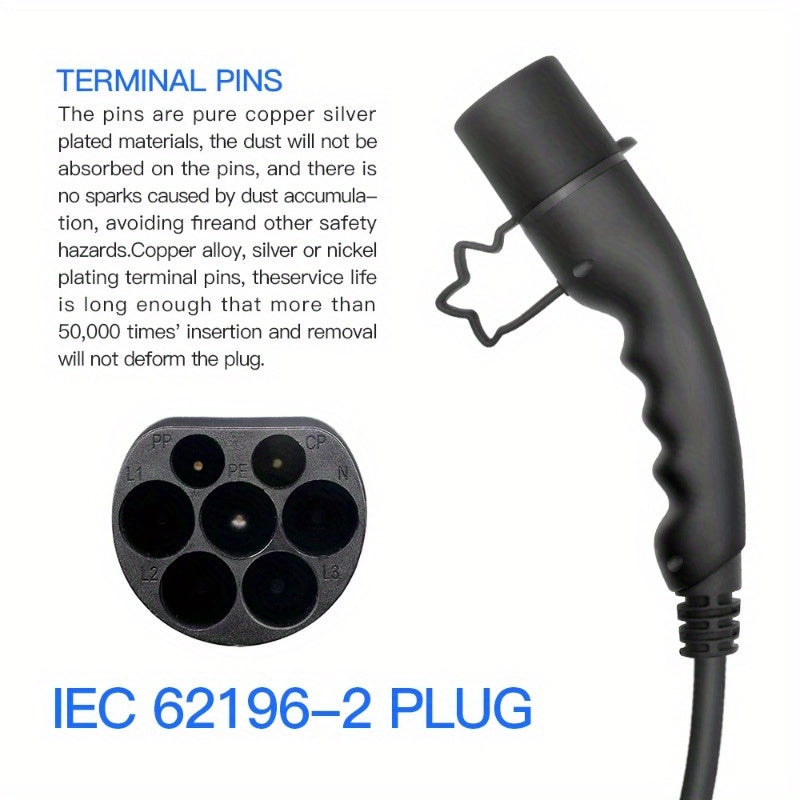 Cable de carga para vehículo eléctrico 16A/32A 5m Tipo 2 IEC 62196 Carga pública AC