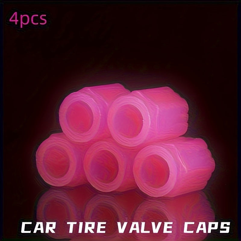 Universal Glow in Dark Tire Valve Stem Caps 4 Pack Fluorescent Rubber Car Bike Motorcycle