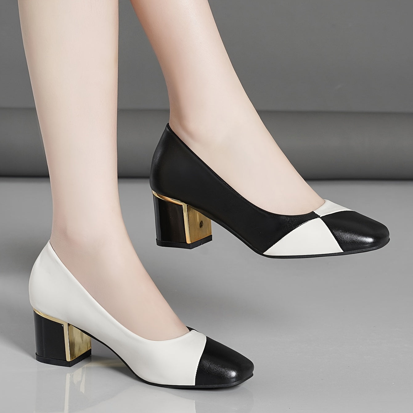 Women's High Heels Pointed Thick Heel Square Toe Solid Color Fall Dress Shoes