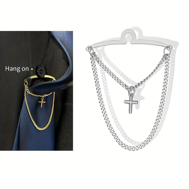 Men's Tie Clip Set with Cross Tie Buckle and Chain Elegant Fashion Accessory