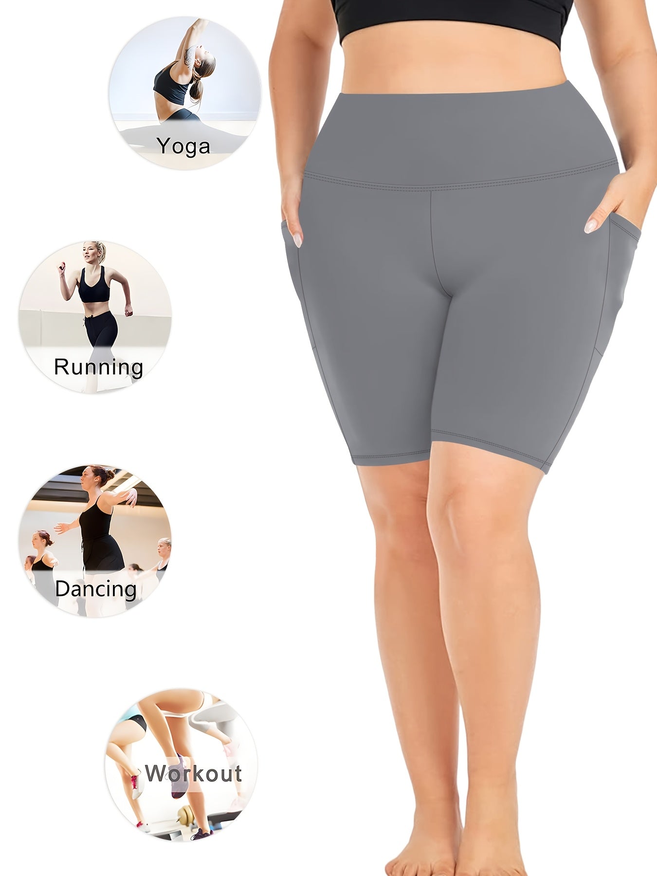 Plus Size Women's High-Waisted Leggings 3-Pack with Side Pockets