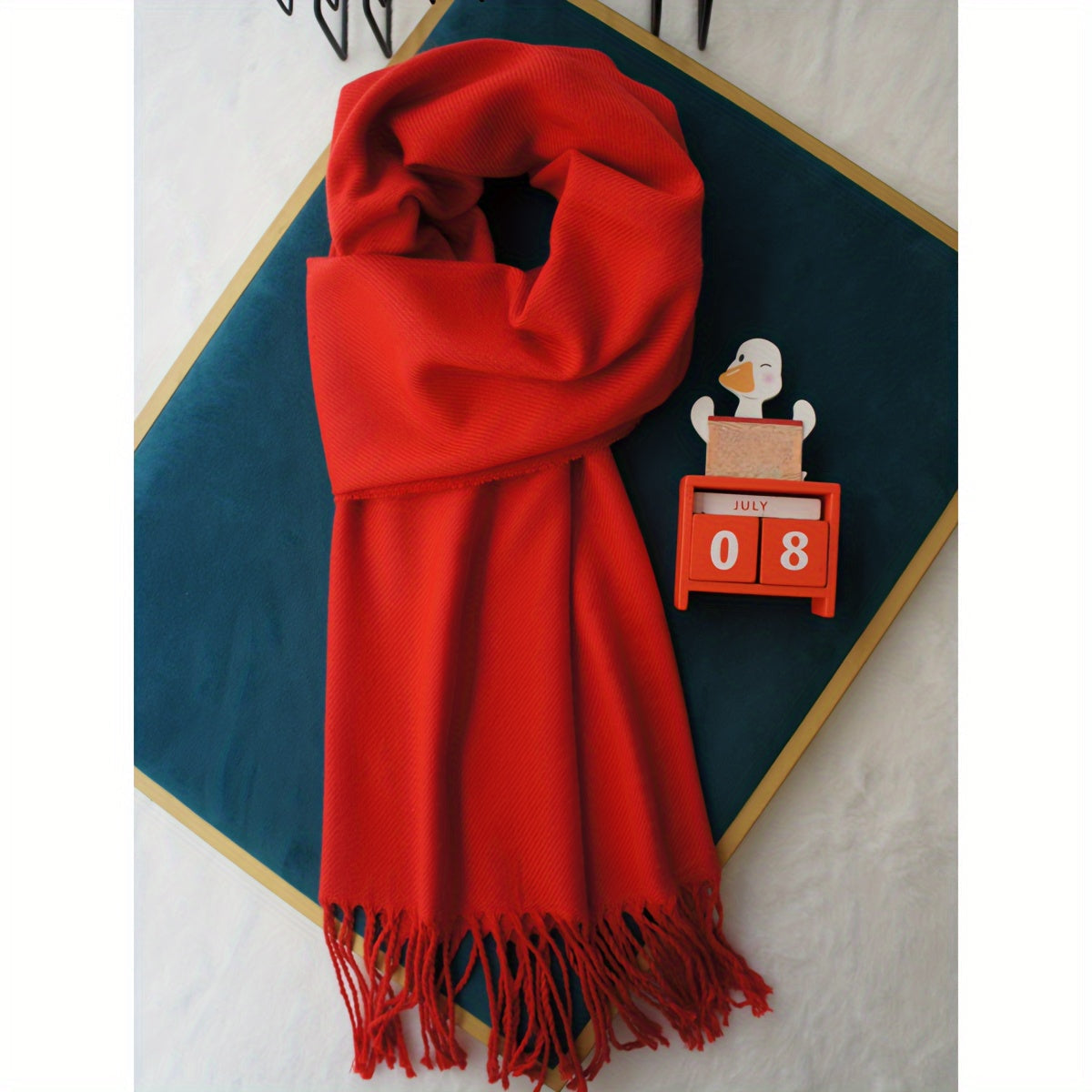 Bufanda de poliéster de color sólido para hombre y mujer para otoño e invierno con detalle de flecos