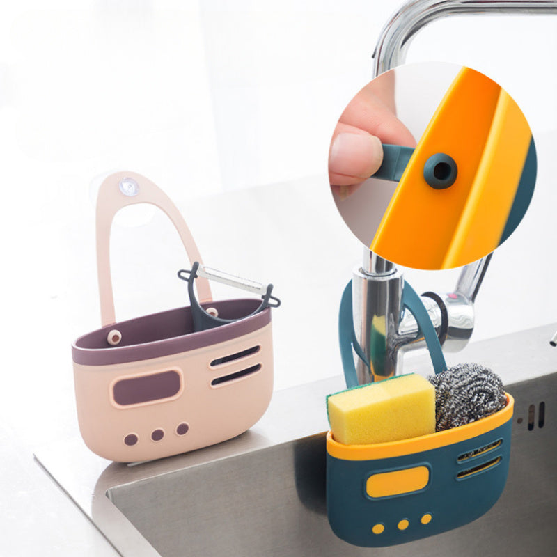 cesta de plástico para fregadero con ventosas de doble capa para almacenamiento en la cocina