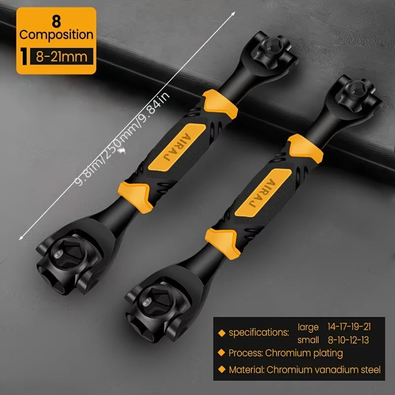 8-in-1 ko‘p funksiyali kalitlar to‘plami, xrom vanadiyli po‘lat, yopishqoqsiz rezina tutqich, bardoshli, yengil qo‘l asboblari