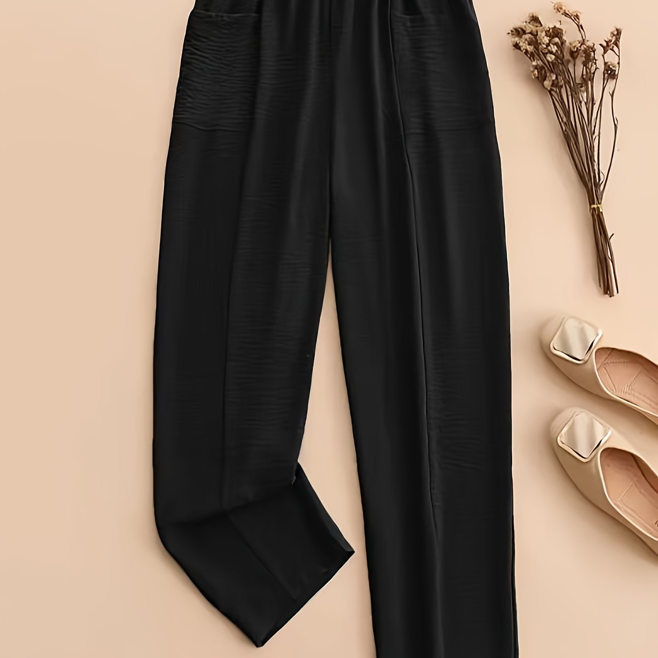 Pantalones rectos de cintura elástica para mujer talla plus, casuales para verano y otoño