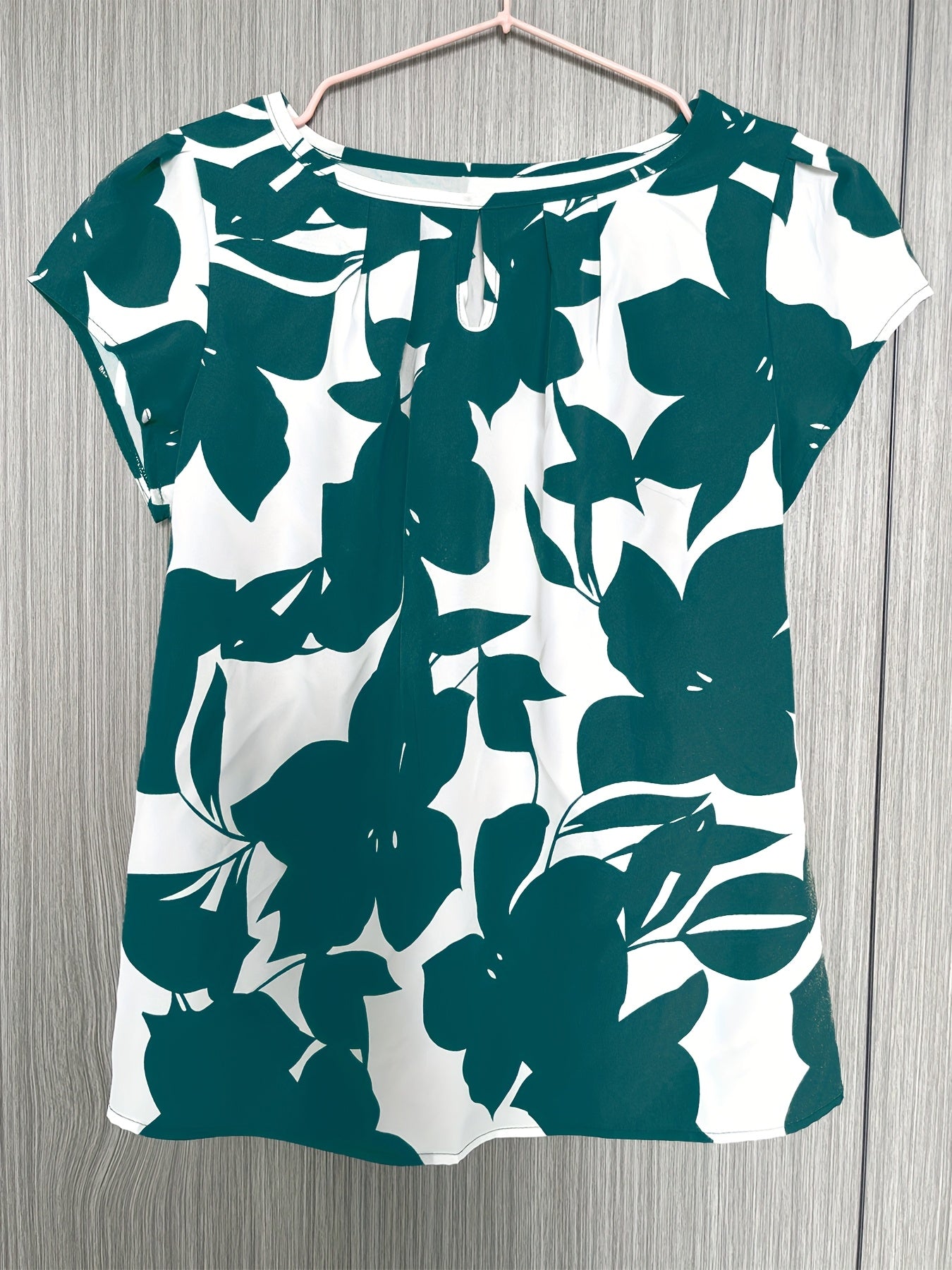 Camisa de manga corta con estampado floral casual para mujer, de poliéster, cuello redondo, ajuste suelto, top de verano