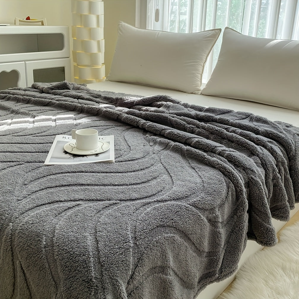 Wavy Pattern Knitted Polyester Bed Blanket Ultra-Soft Thick Cozy for Bed Sofa Dorm