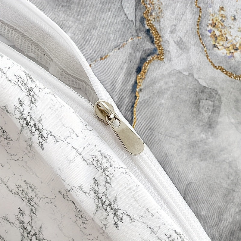 Duvet Cover Set with Marble Feather Print Soft Bedding for Bedroom and Guest Room
