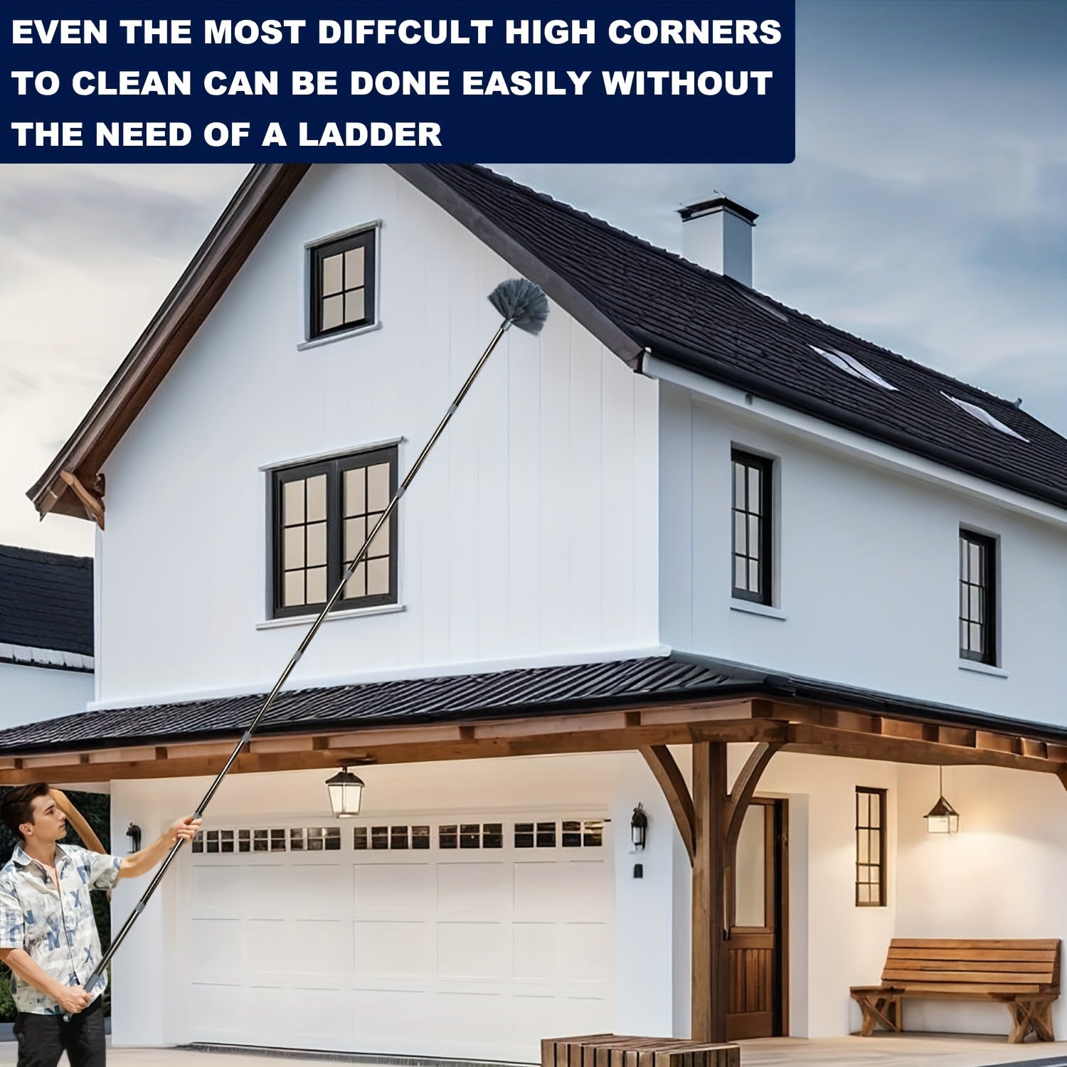 Cho'ziladigan Deraza Tozalash To'plami, Qaychi va Mikrofiber Tozalovchi bilan - Yuqori Shiftlar, Ventilyatorlar, Parda, Mebel va Avtomobil Detallash uchun 2-in-1 Tizimi - 10 Ta Polka Bilan Keltiriladi