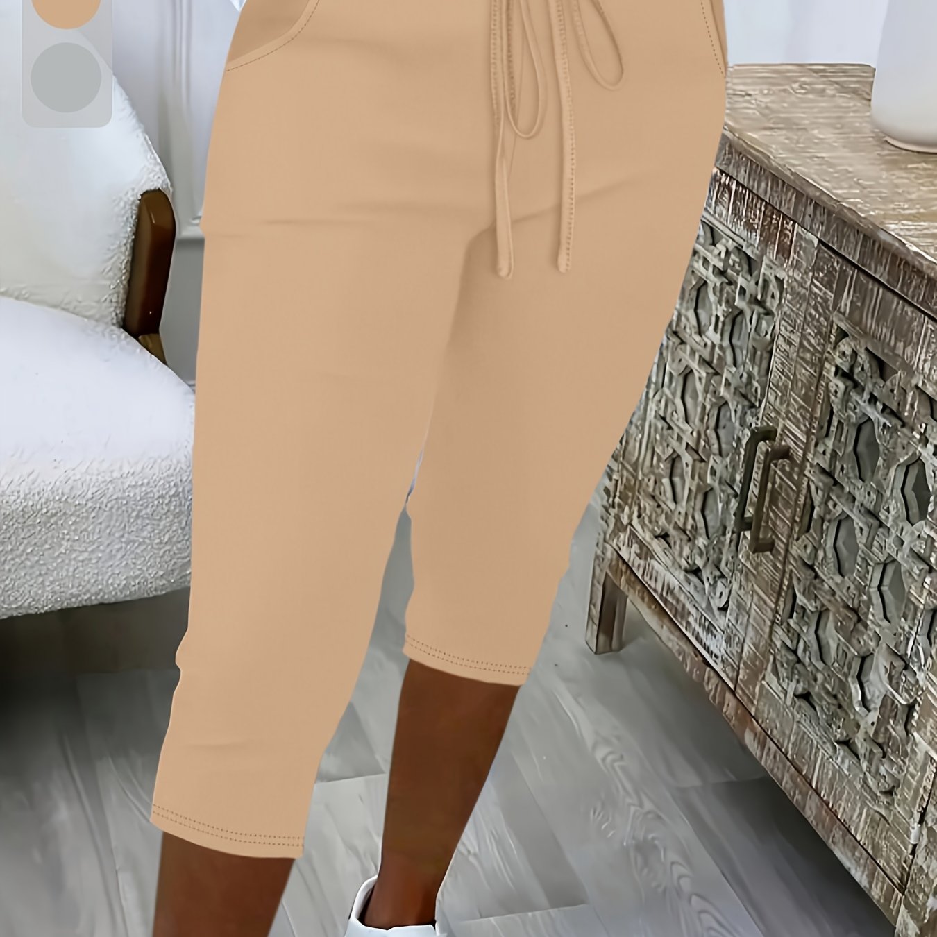 Pantalones capri de talla grande para mujer con cintura elástica y cordón, pantalones de descanso de color sólido