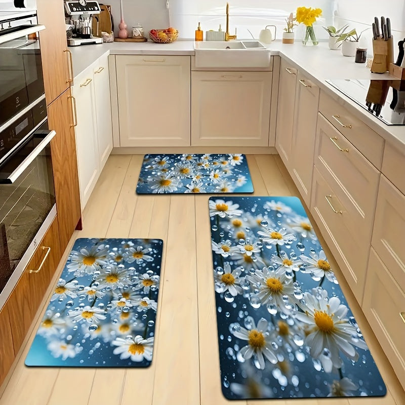 Small Daisies in the Rain Bathroom Carpet Thick Soft Kitchen Living Bedroom Floor Mat Machine Washable