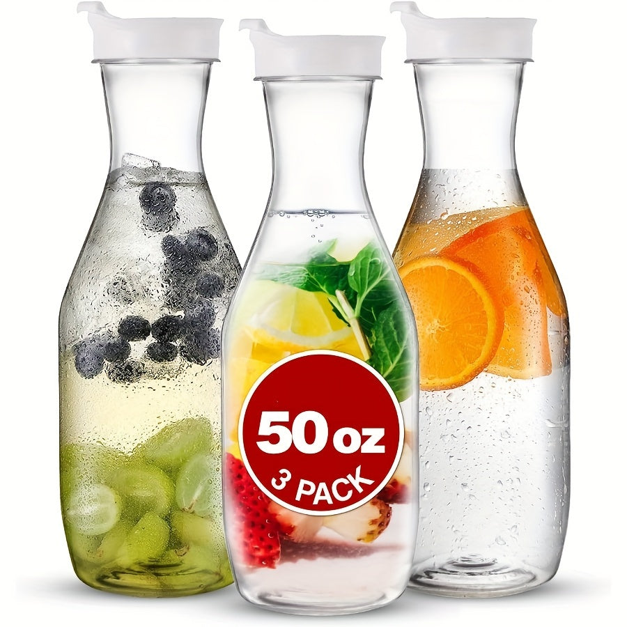 3pc Clear Square Pitcher Set 50oz 67oz with Flip Lids for Iced Tea Juice