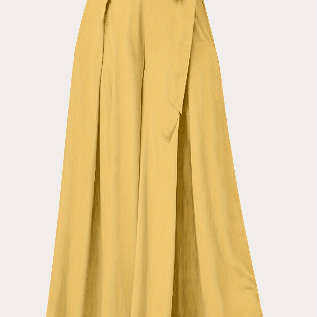 Pantalones anchos de mujer con lazo en la parte delantera, cintura alta, casual, de poliéster tejido