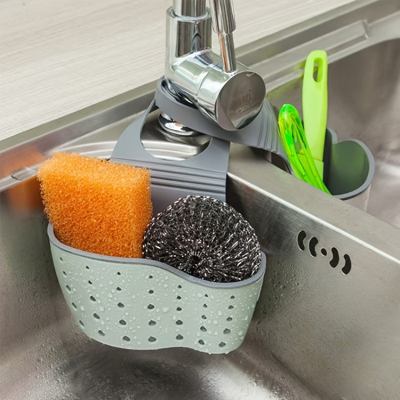 Set of 2 Adjustable Plastic Sink Sponge Holders with Drainage for Kitchen Bathroom Storage