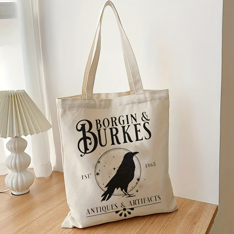 Crow Pattern Canvas Tote Bag Reusable Shopping Bag Large Durable