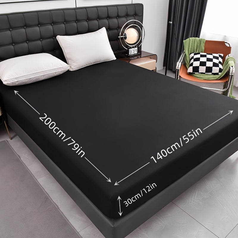 Waterproof Fitted Sheet Solid Black Breathable Deep Pocket Easy Care