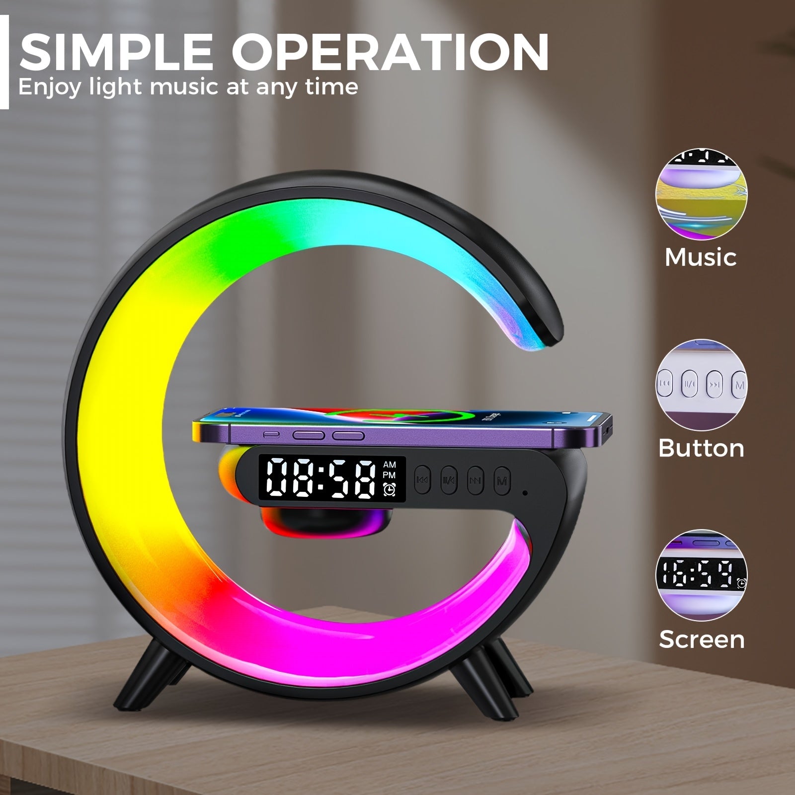 Smart LED Table Lamp with Music Player Alarm Clock and Ambient Light