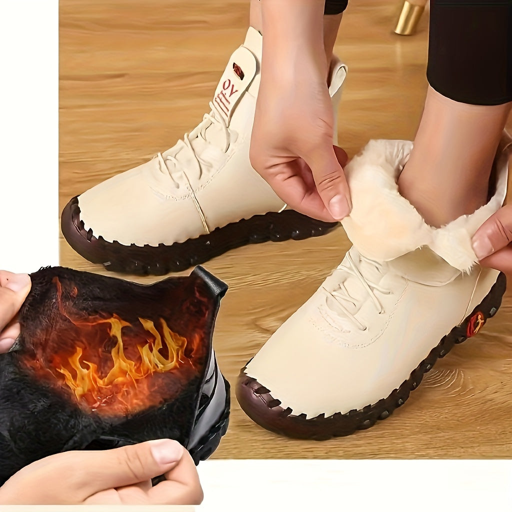 Women's White Brown Casual Mid-Top Shoes Faux Cover Fluffy Lining