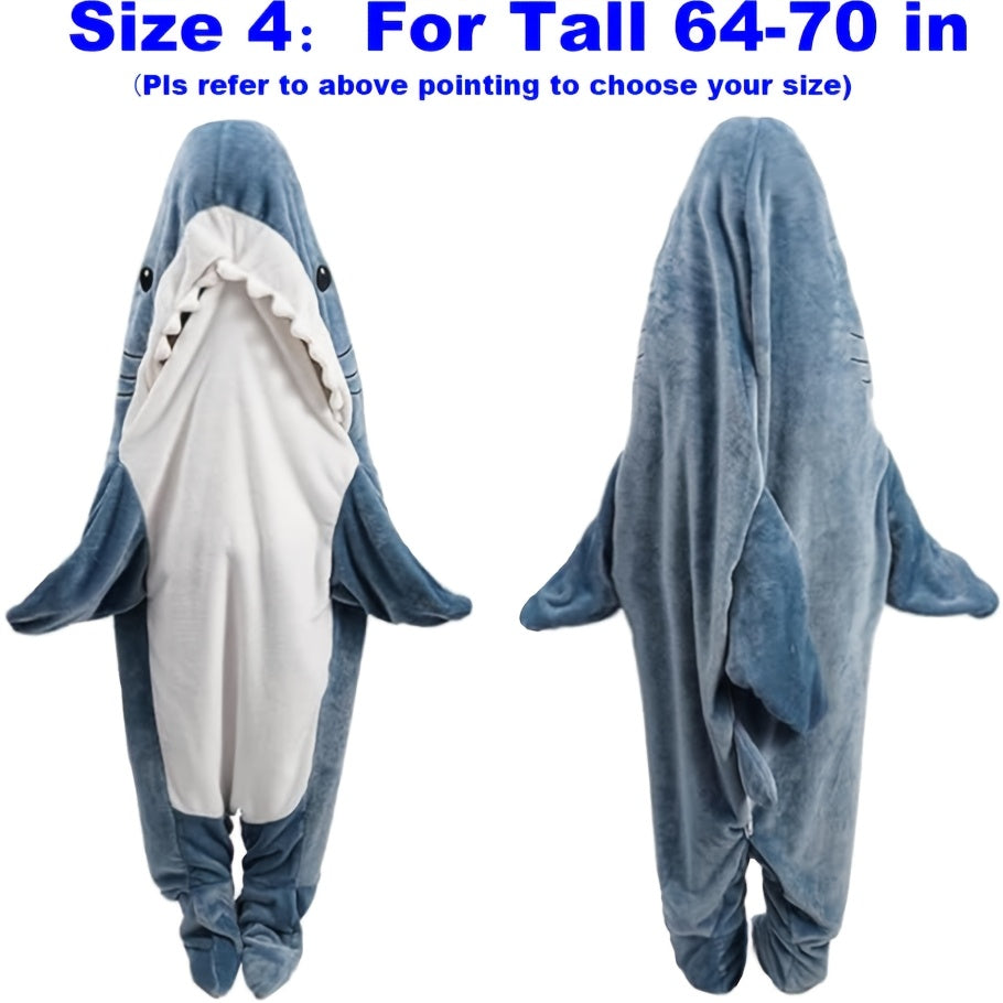 Kids Shark Hoodie Blanket Cozy Flannel Sleep Sack Blue
