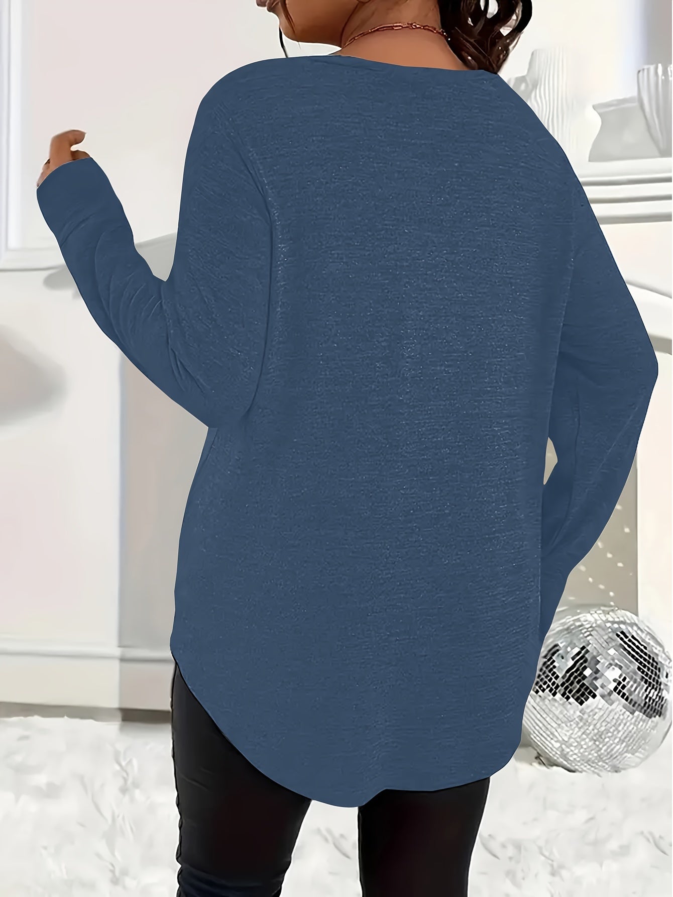 Women's Plus Size V-Neck Long Sleeve Top Polyester Knit Solid Color Fall Winter