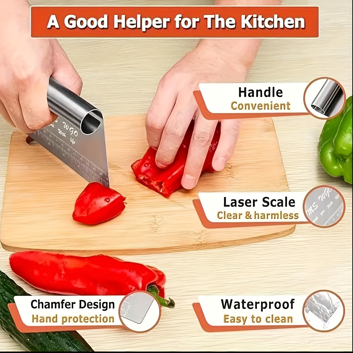 Stainless Steel Dough Scraper with Measurements for Baking and Pizza Slicing