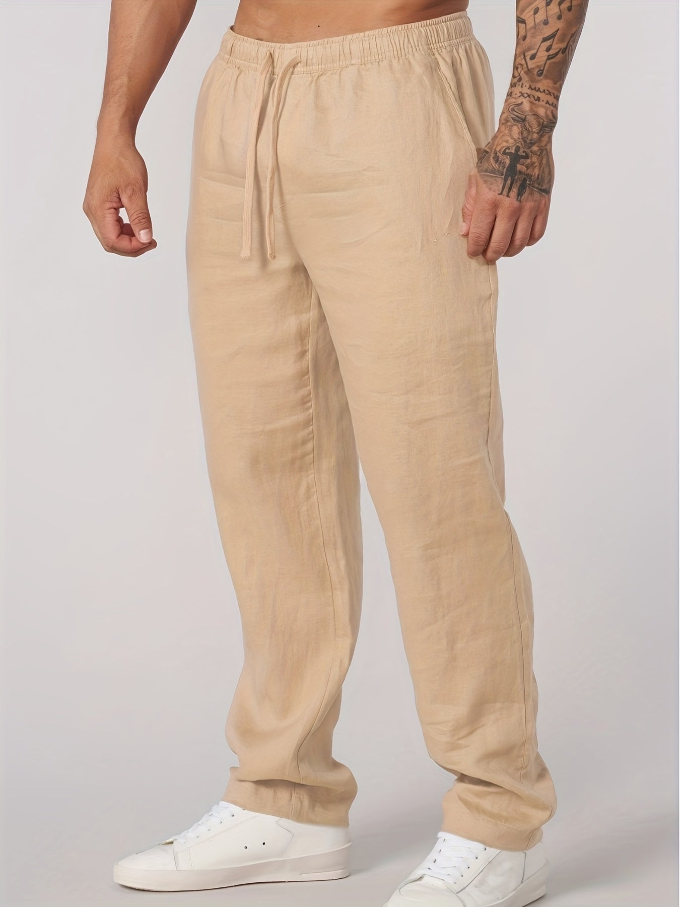 Men's Cotton Breathable Drawstring Trousers for Casual Summer and Holiday Wear