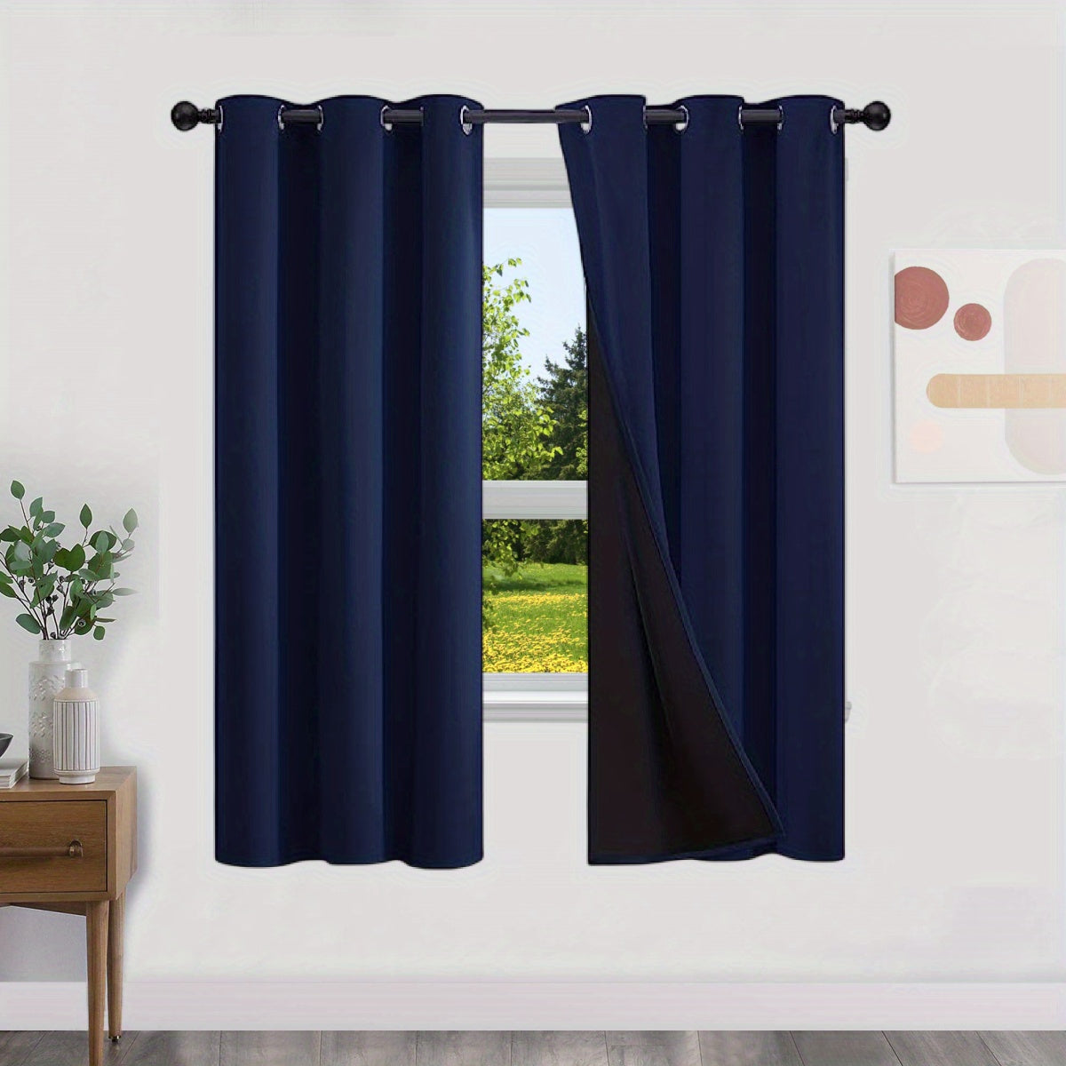 Blackout Curtains 100% Opaque with Lining 2 Pieces for Bedroom Living Room