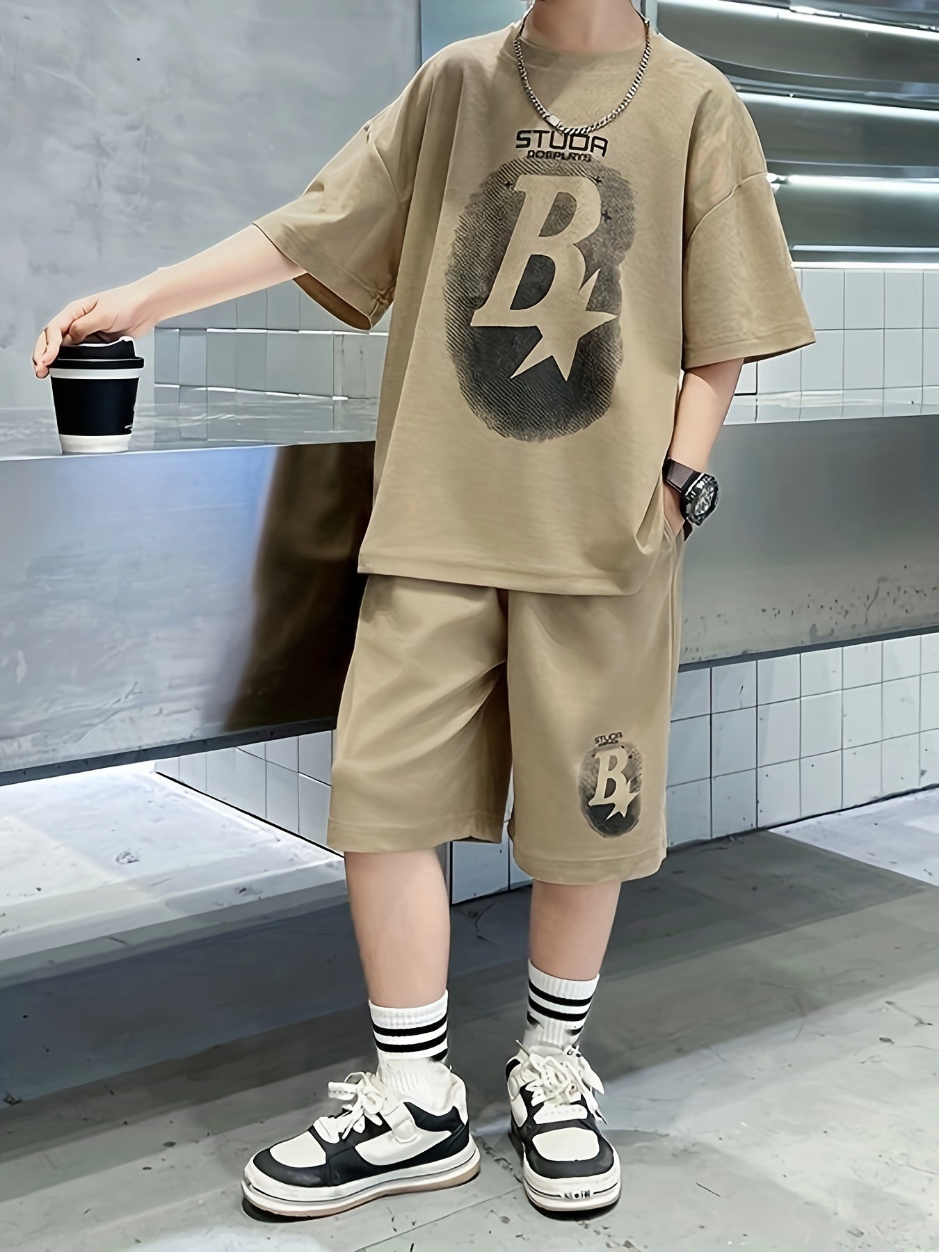 Kids' Summer Two-Piece Set Short Sleeve T-Shirt and Shorts Casual Comfortable