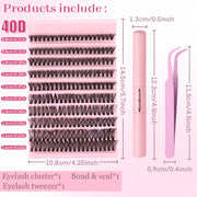 DIY Eyelash Extension Kit with 30P, 40P, 80P Clusters, 0.07mm C and D Curls, 8-16mm for Beginners