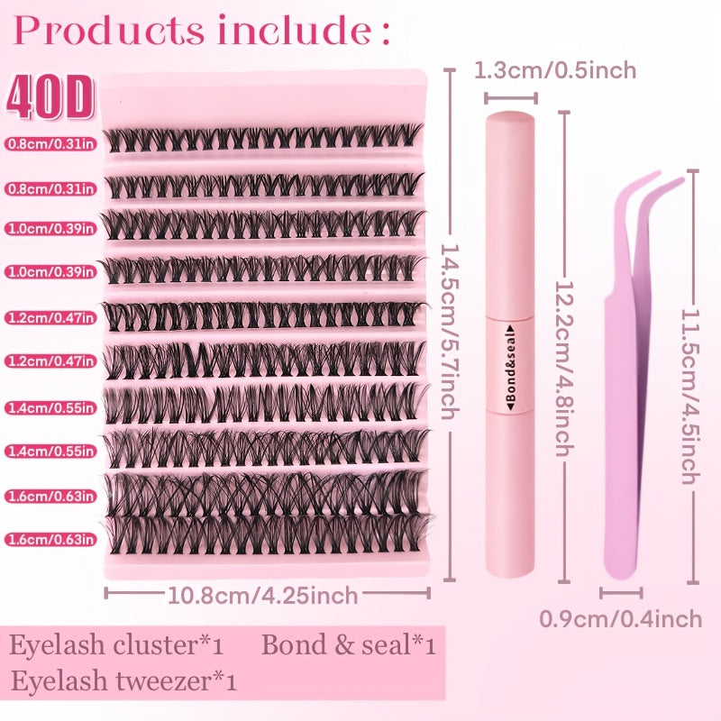 DIY Eyelash Extension Kit with 30P, 40P, 80P Clusters, 0.07mm C and D Curls, 8-16mm for Beginners