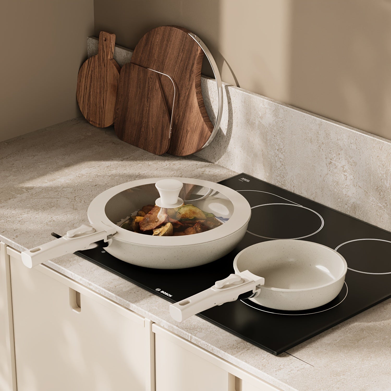 Juego de utensilios de cocina antiadherentes de 15 piezas con mangos desmontables para inducción y camping