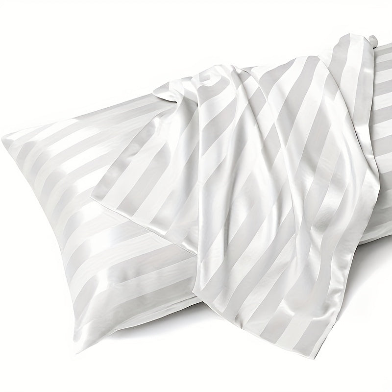 Set of 2 Satin Striped Pillow Covers 100% Polyester Soft Washable Home Decor