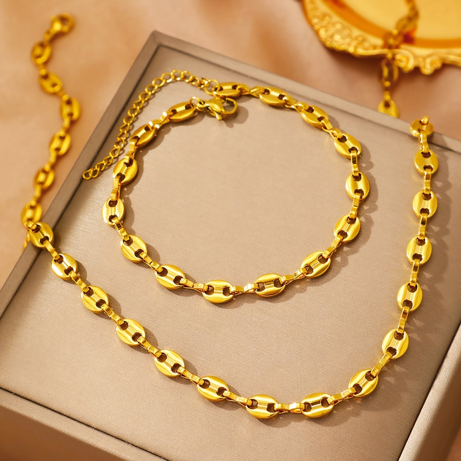 Zarif Qahva Donasi Pendant Marjon, Oltin Qoplamali Noxush Po'lat Y-Shaklidagi Zanjir, Har kuni kiyish uchun ideal, erkaklar va ayollar uchun.