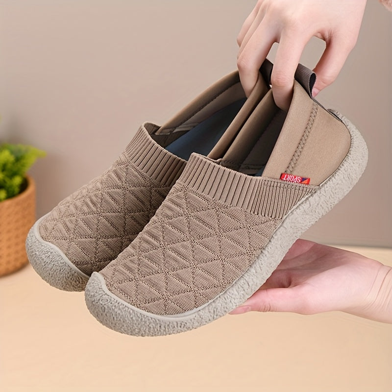 Women Breathable Quilted Fabric Loafers Elastic Sole Casual Slip-On Shoes