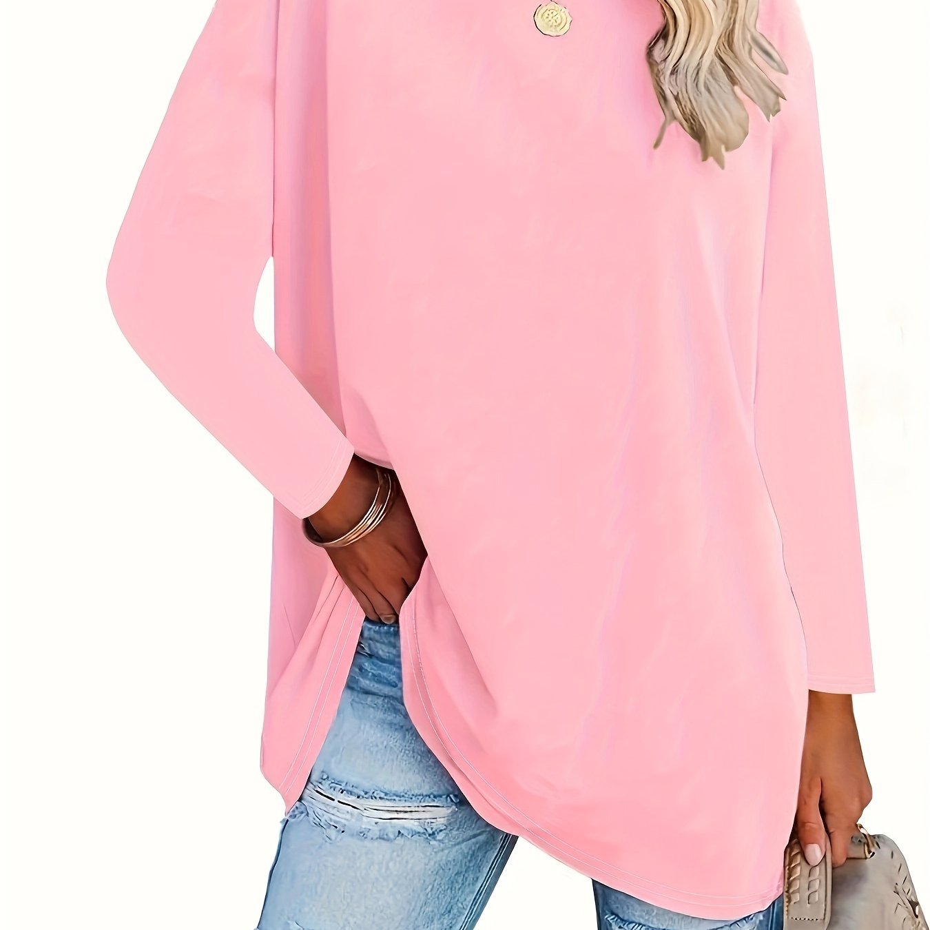 Women's Oversized Cotton Blend Crew Neck T-Shirt Solid Color Knit Top