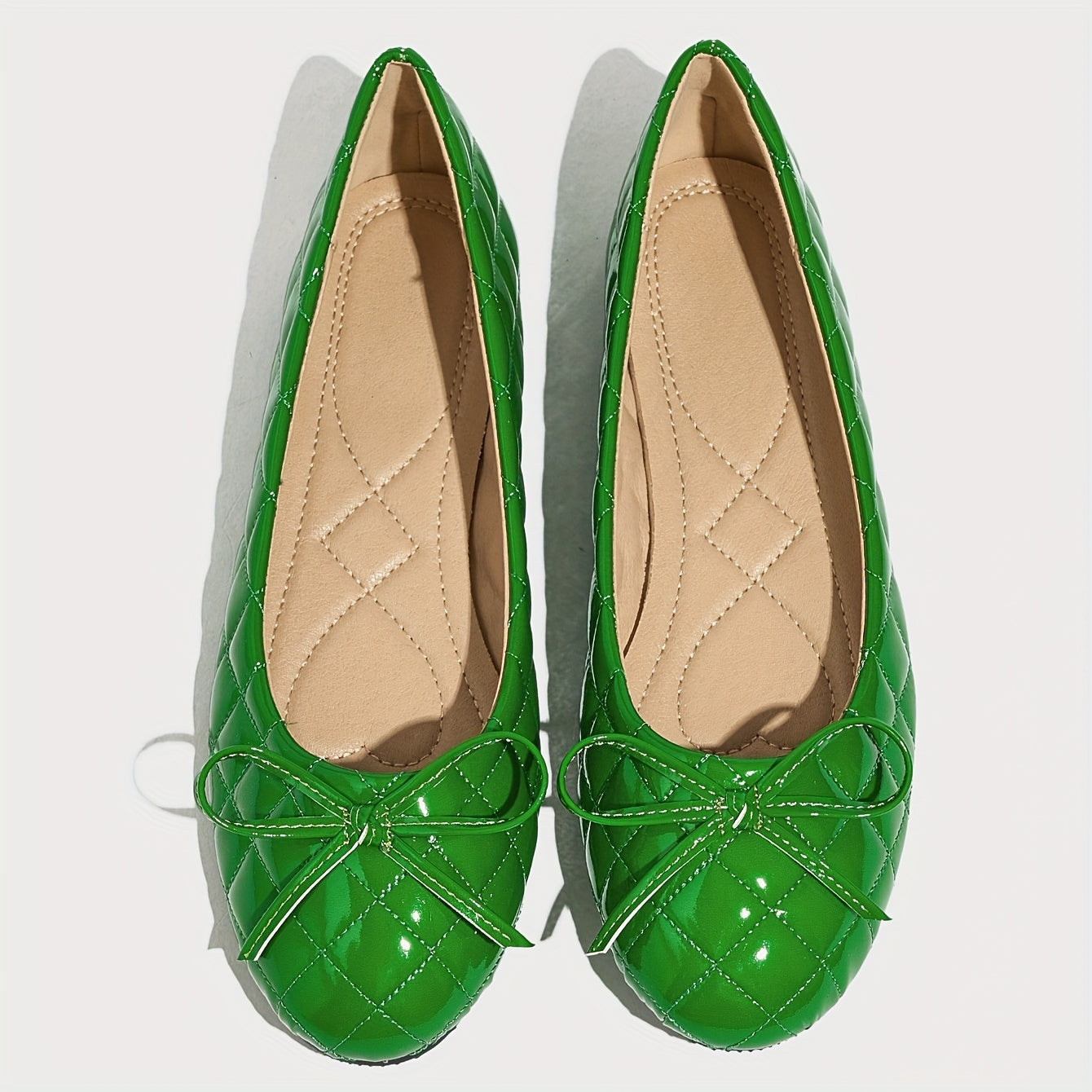 Women's Quilted Ballet Flats with Round Toe and Ankle Tie