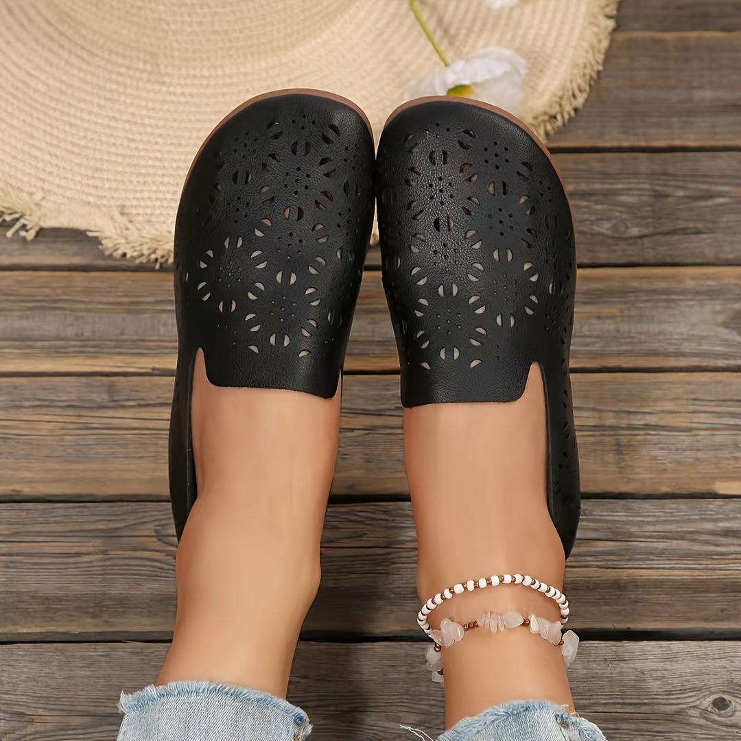 Women's Breathable Slip-On Flats with Cut-Out Design White Casual Shoes