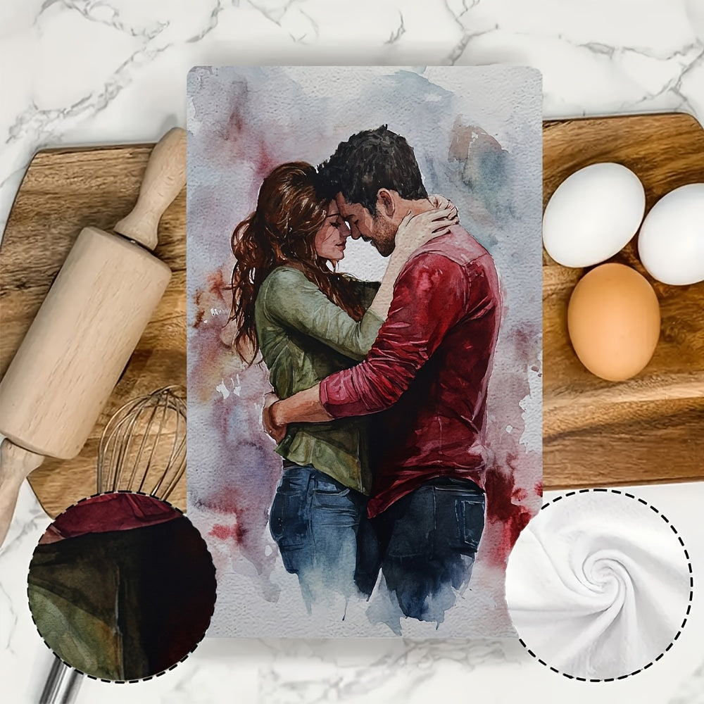 Набор из 2-х кухонных полотенец "Романтические объятия" - Роскошно мягкие, супер впитывающие полиэстеровые полотенца для посуды, легко чистятся, 40,64x60,96 см - Идеально для Дня святого Валентина или повседневного использования на кухне