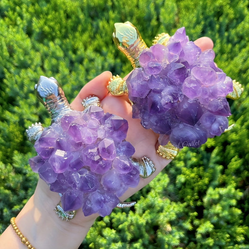 Purple Crystal Flower Turtle Ornament for Home Decor