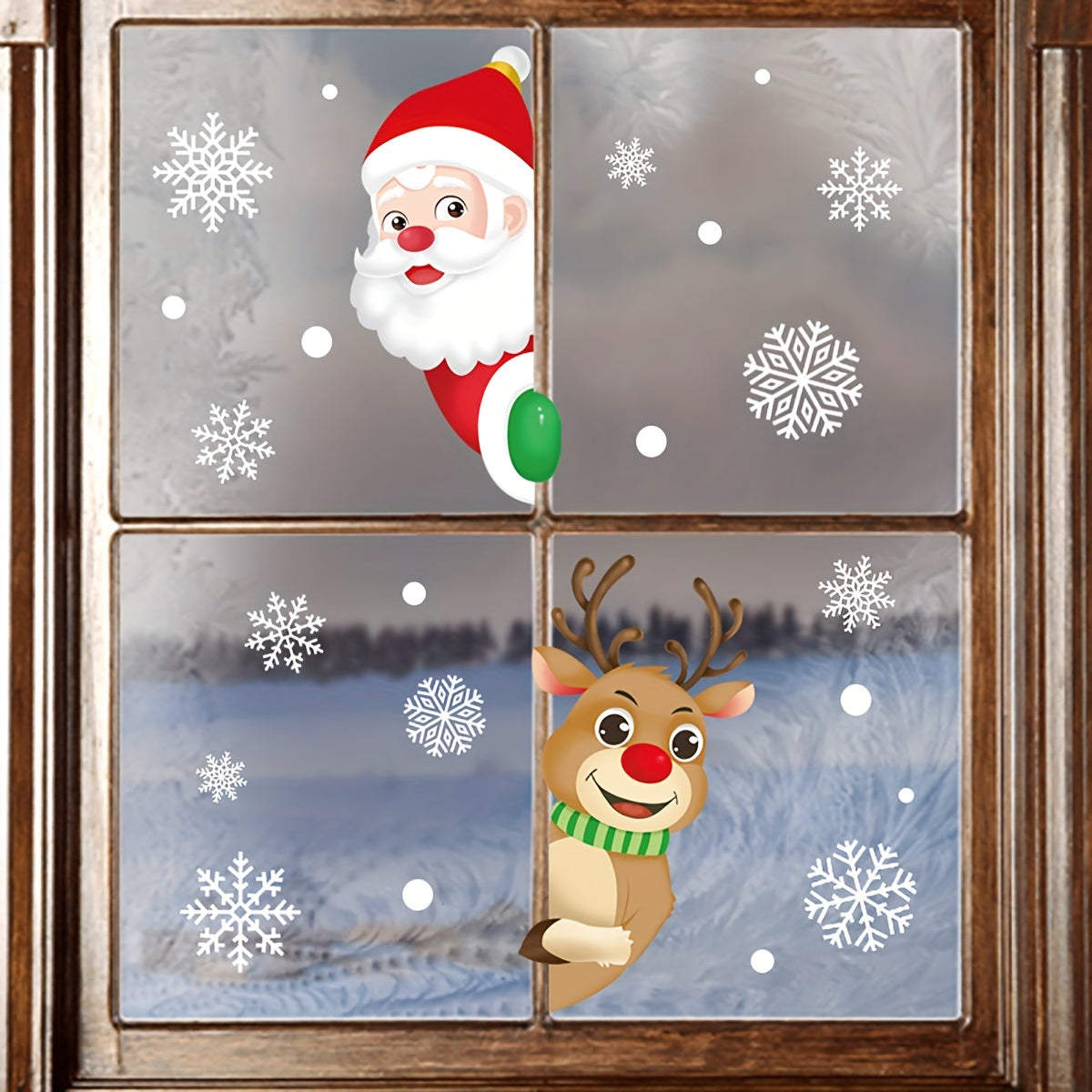 Christmas Window Clings Set with Santa Elk Snowflake Decorations for Holiday Decor