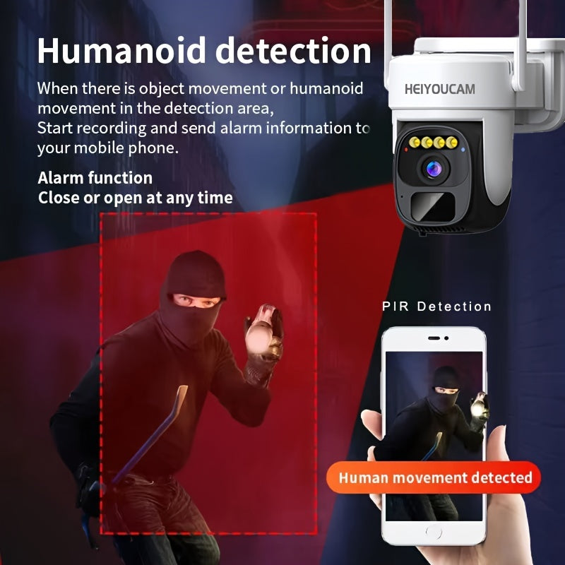 Wireless Outdoor Solar Security Camera 3MP Pan-Tilt 360° Night Vision Motion Detection Two-Way Audio Spotlight Siren Cloud SD Storage