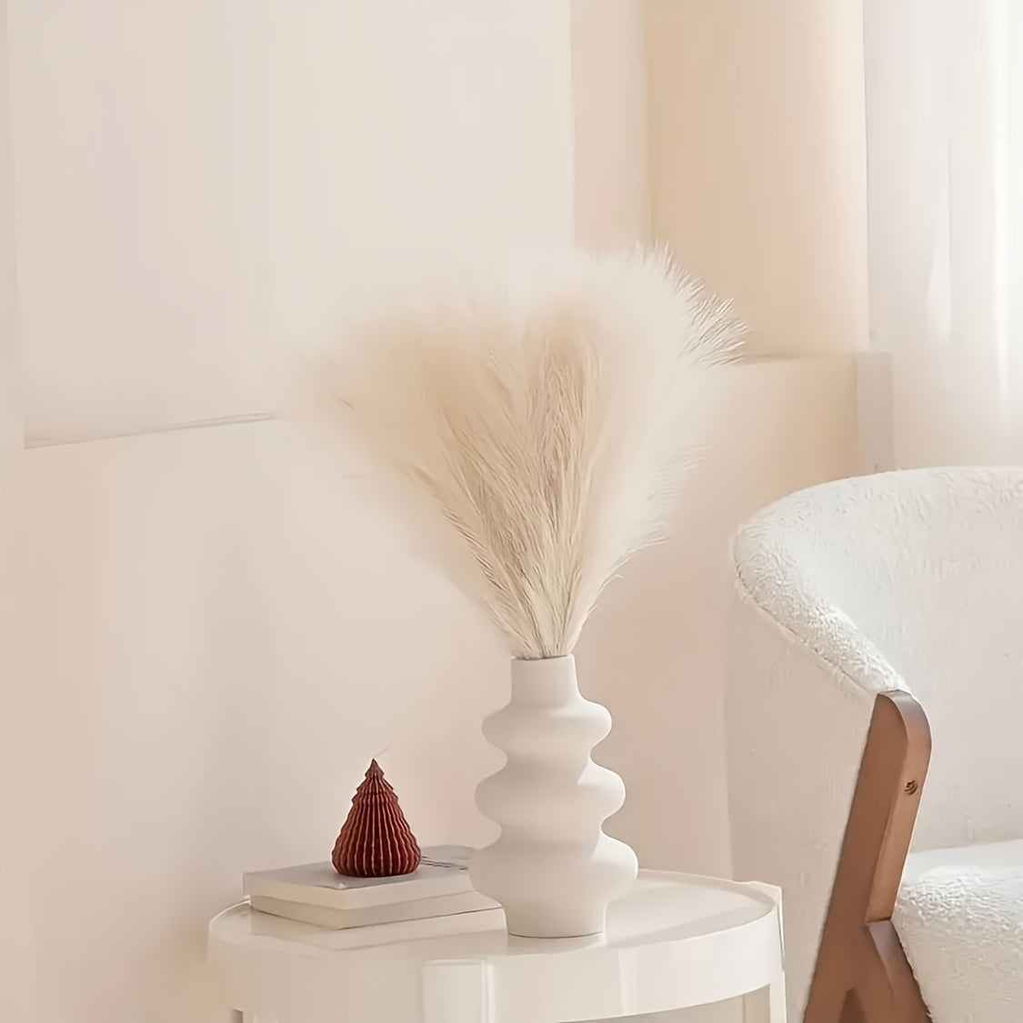 15pcs Faux Pampas Grass Bundle 55.88cm Cream Light Brown for Home Decor Living Room Vase Display