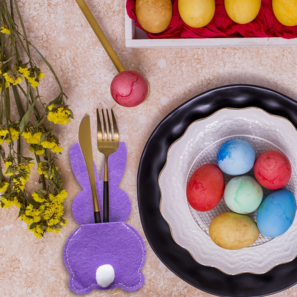 Conjunto de 4 soportes para cubiertos Conejo de Pascua, decoraciones de mesa de poliéster no tejido para celebraciones de primavera